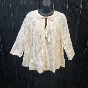 Shabby Chic Ivory Lace Blouse with Tassels